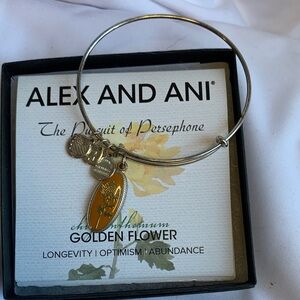 Alex and Ani Silver Bangle with Gold Flower Charm